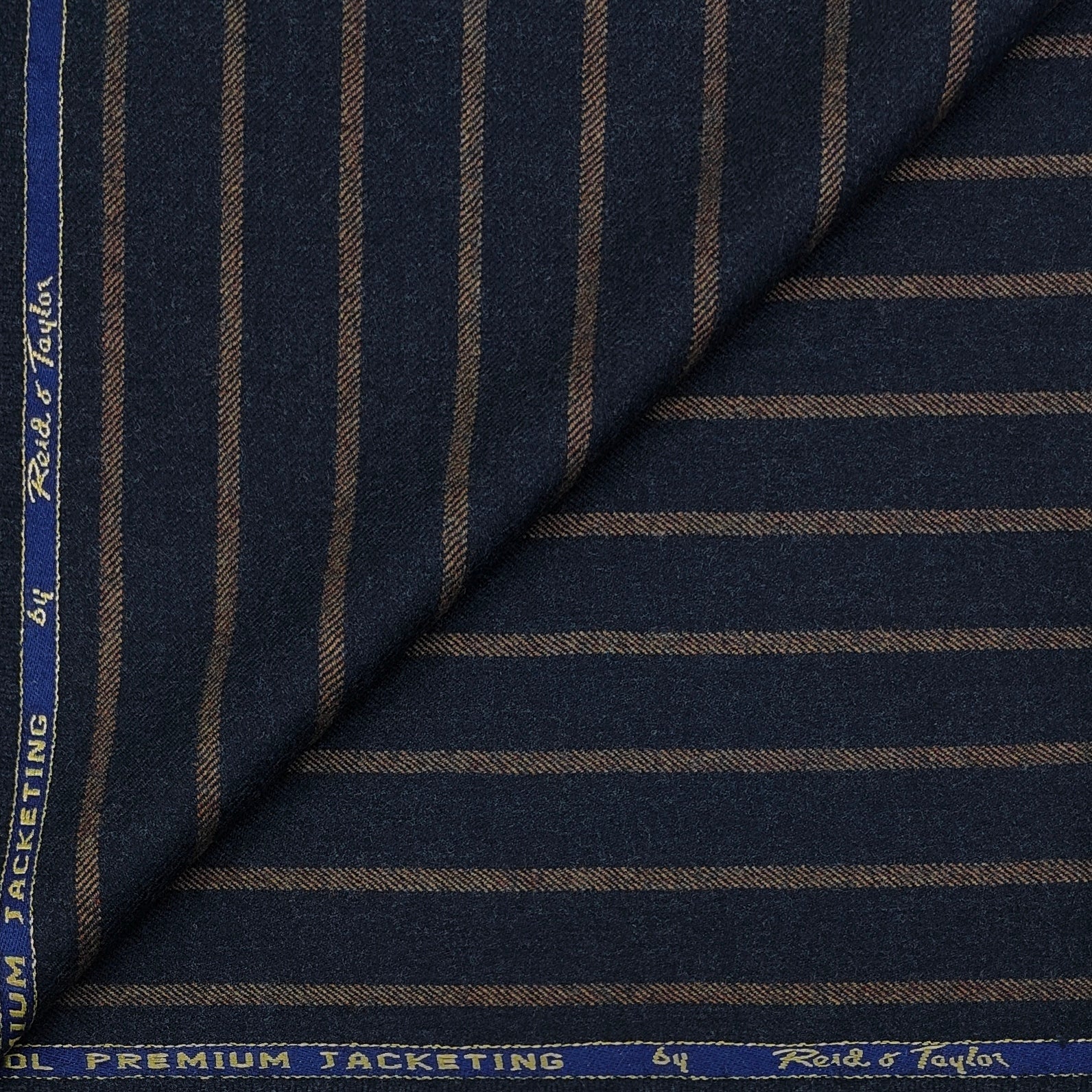 Tweed Blazer Fabric Reid N Taylor Premium 100% Wool Chalk Stripe Colour Bronze Brown N Space Blue